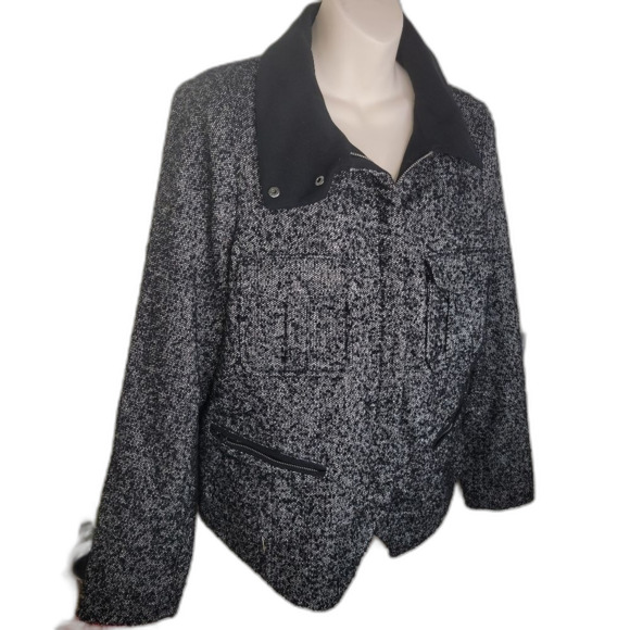 Gap tweed wool blend full zip moto jacket size large - Picture 4 of 9